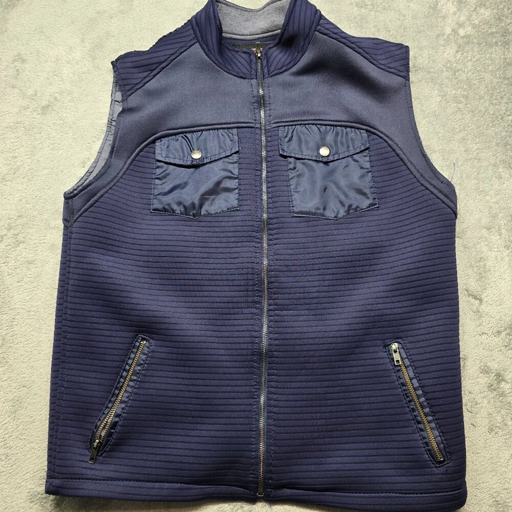 Richmarbert Full Zip Bomber Vest Jacket Mens XL‎ Blue Zipper Pockets Sleeveless